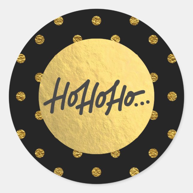 Sticker Rond HO HO HO Black Pois Gold Foil (Devant)