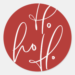 Sticker Rond Ho Ho Ho Calligraphie Moderne Rouge Noël