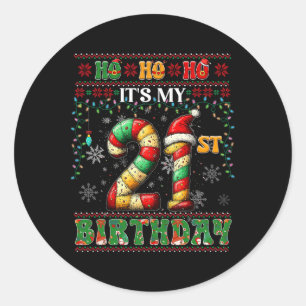 Sticker Rond Ho Ho Ho C'est mon 21e anniversaire Sucre de canne