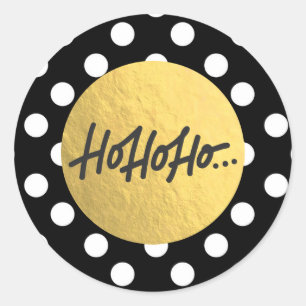 Sticker Rond HO HO HO Christmas Holiday Black White Pois