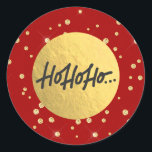 Sticker Rond HO HO HO Christmas Holiday Dots d'or rouge Foil<br><div class="desc">Stickers</div>
