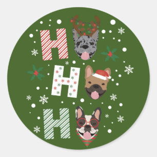 Sticker Rond Ho Ho Ho French Bulldog Joyeux Noël