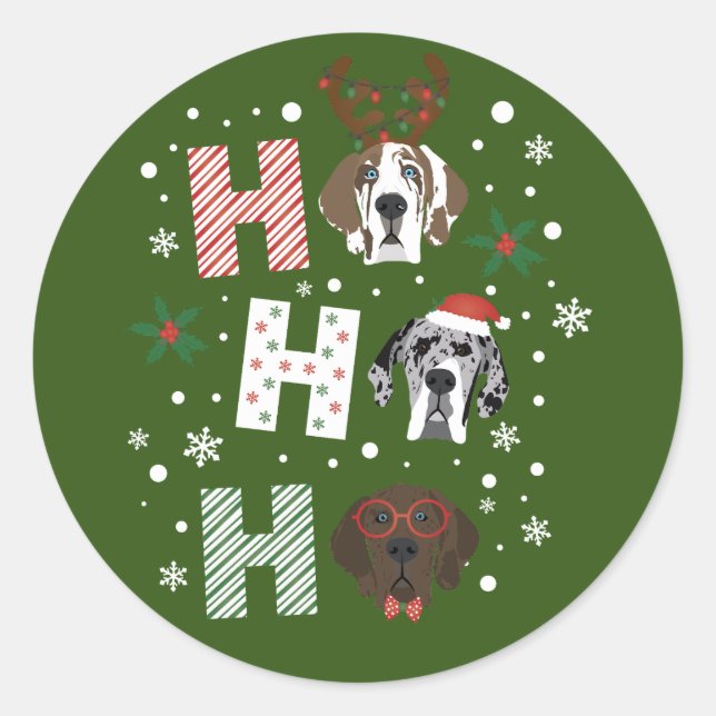 Sticker Rond Ho Ho Ho Great Dane Joyeux Noël (Devant)
