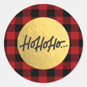 Sticker Rond HO HO HO HO Holiday Buffalo Plaid Gold Fusion