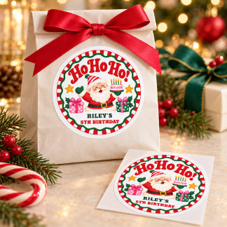 Sticker Rond Ho Ho Ho Joli Père Noël Anniversaire de Noël Rayur
