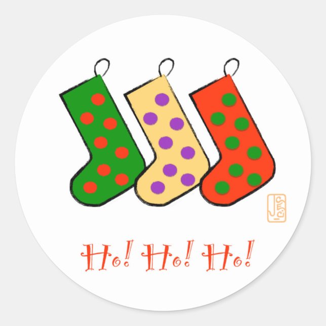 Sticker Rond Ho ! Ho ! Ho ! Mod Stockings Joyeux Noël (Devant)