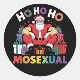Sticker Rond Ho Ho Ho Mosexué Gay Père Noël LGBT Gay pride Noël