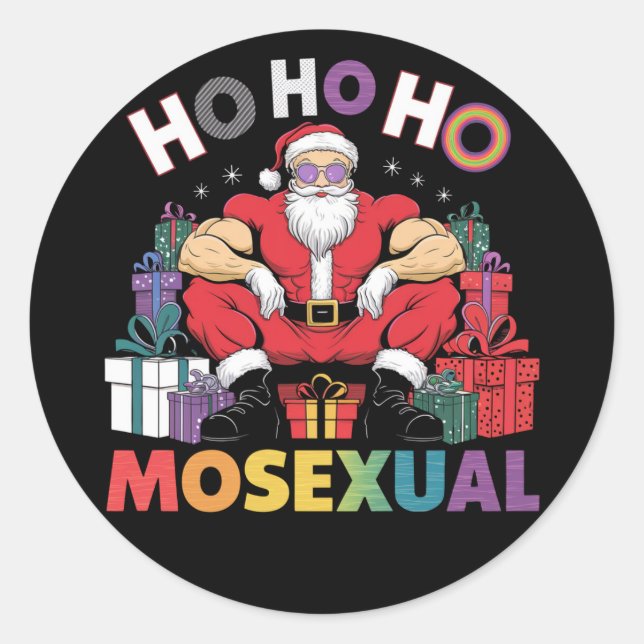 Sticker Rond Ho Ho Ho Mosexué Gay Père Noël LGBT Gay pride Noël (Devant)