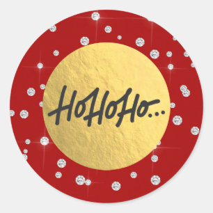 Sticker Rond HO HO HO Noël Fêtes Rouge Argent Points Feuille de