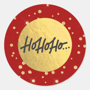 Sticker Rond HO HO HO Noël Fêtes Rouge Or points Feuille métall