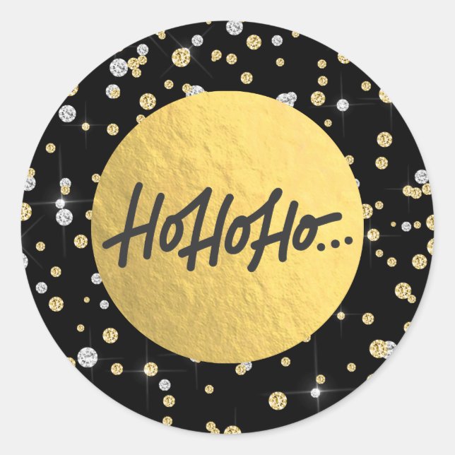 Sticker Rond HO HO HO Noël Holiday Moderne Black Gold Fusion (Devant)