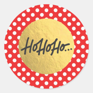Sticker Rond HO HO HO Noël Polka Points Dorure Feuille d'Or
