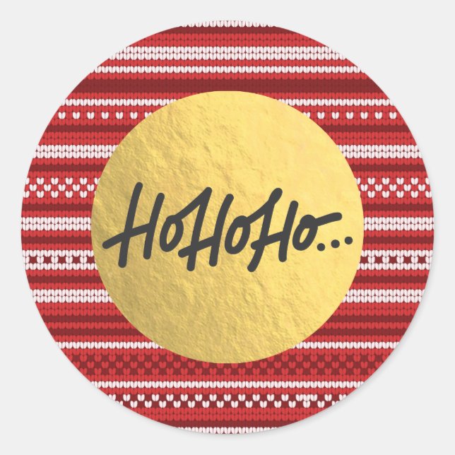 Sticker Rond HO HO HO Noël Vacances Knit Sweat Gold Foil (Devant)