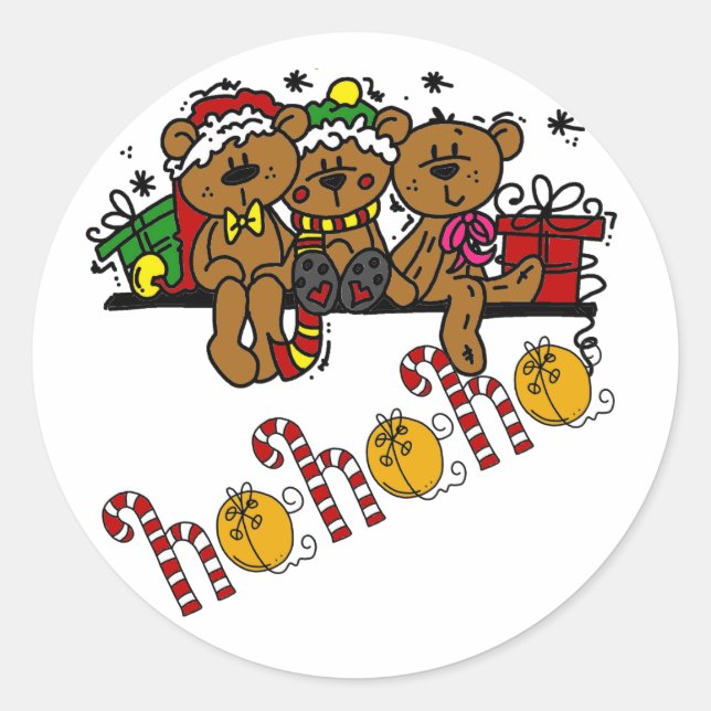 Sticker Rond Ho Ho Ho Nounours (Devant)