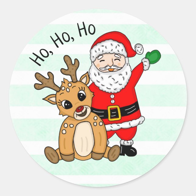 Sticker Rond Ho Ho Ho Renne et Père Noël Noël (Devant)