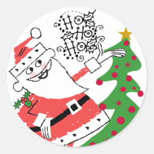 Sticker Rond Ho Ho Ho Retro Père Noël