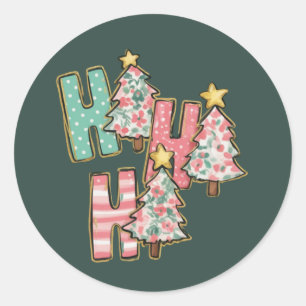 Sticker Rond Ho Ho Ho Sapin de Noël Arbres Joyeux Coquette