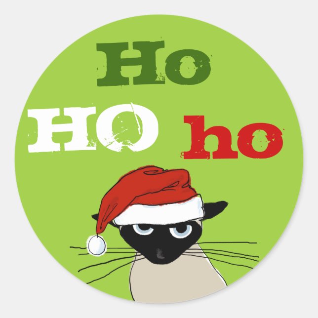 Sticker Rond Ho Ho Ho Siamese Cat Noël Noël (Devant)