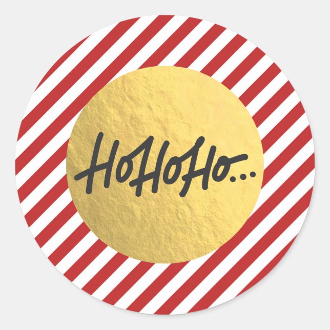 Sticker Rond HO HO Holiday Red Stripes Gold Frappes (Devant)