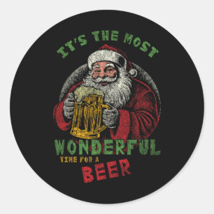 Sticker Rond Ho Ho Holy J'Ai Besoin D'Une Bière Drôle Père Noël