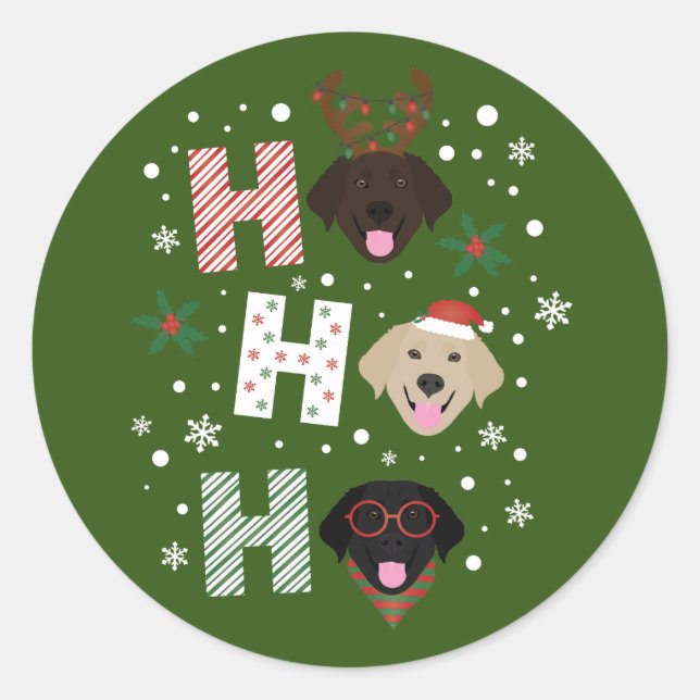 Sticker Rond Ho Ho Labrador Retriever Joyeux Noël (Devant)