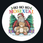 Sticker Rond Ho Ho Mosexué Gay Père Noël LGBTQ Gay Christmas<br><div class="desc">Ho Ho Ho Mosexuel Gay Père Noël Gay pride Noël</div>