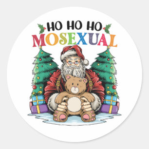 Sticker Rond Ho Ho Mosexué Gay Père Noël LGBTQ Gay Christmas