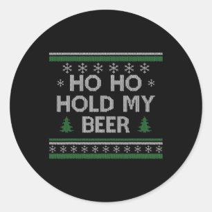 Sticker Rond Ho Ho Tenir Ma Bière Père Noël Vilain Noël Boire S