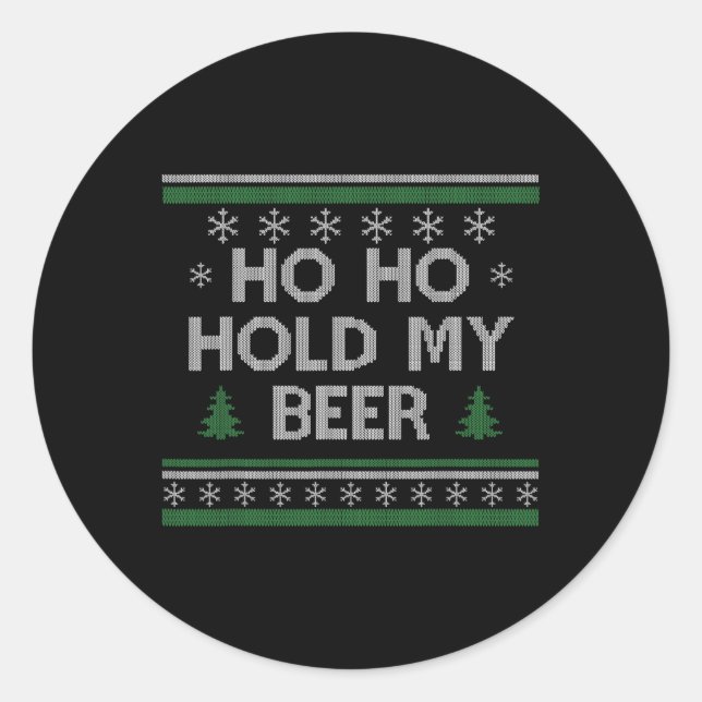 Sticker Rond Ho Ho Tenir Ma Bière Père Noël Vilain Noël Boire S (Devant)