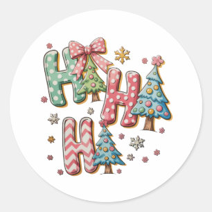Sticker Rond HO Joyeux Noël Arbres Coquette Arc Noël Fêtes
