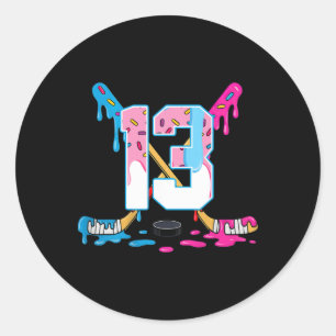 Sticker Rond Hockey 13 ans crème glacée goutte 13e anniversaire