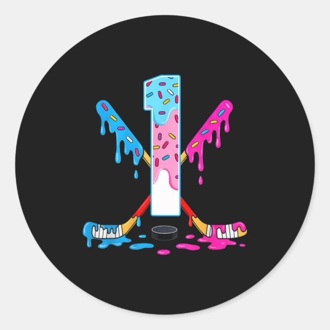 Sticker Rond Hockey 1 Years Old Ice Cream Drip 1st Birthday Kid (Devant)