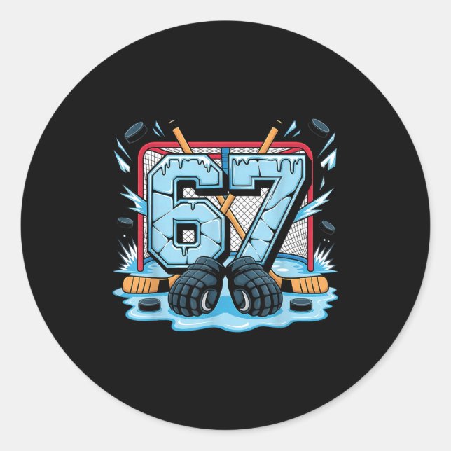 Sticker Rond Hockey 67 Drip Ice Rink Gloves Meme Six Seven Srts (Devant)