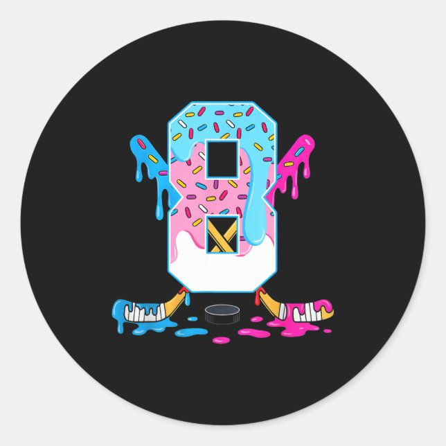 Sticker Rond Hockey 8 Years Old Ice Cream Drip 8th Birthday Kid (Devant)