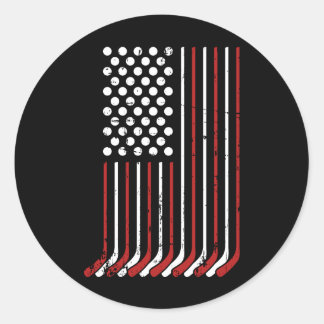 Sticker Rond Hockey américain patriotique bâtons étoiles rayure