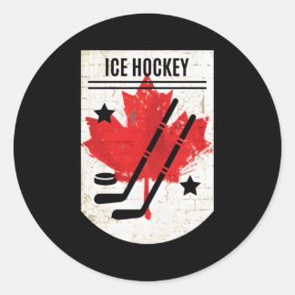 Sticker Rond Hockey Canadien Sur Glace Pour La Fête Du Canada