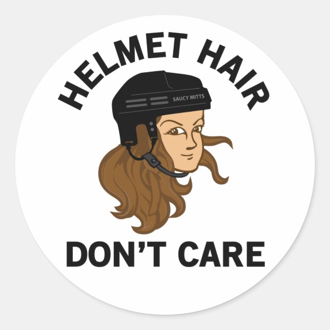 Sticker Rond Hockey Casque cheveux ne se soucient pas Brunette (Devant)