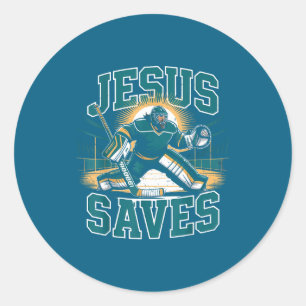 Sticker Rond Hockey chrétien Jésus sauve l'humour de gardien de
