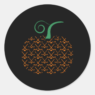 Sticker Rond Hockey citrouille Halloween Hockey