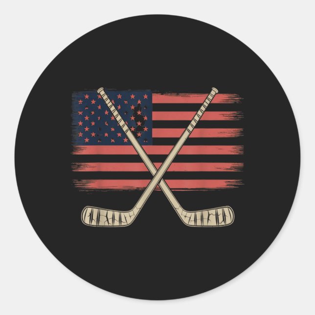 Sticker Rond Hockey Drapeau Américain (Devant)