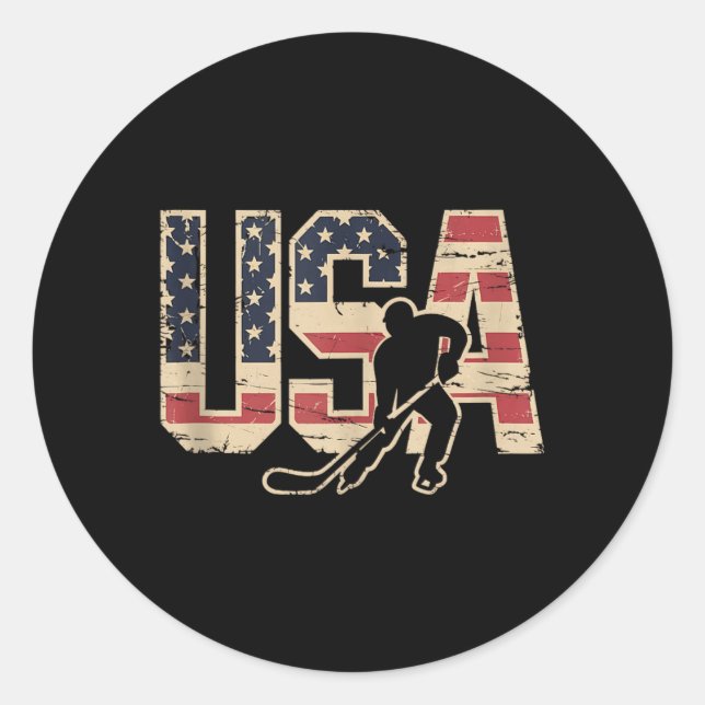 Sticker Rond Hockey Drapeau Américain (Devant)