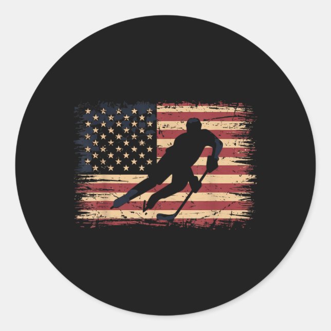 Sticker Rond Hockey Drapeau Américain (Devant)