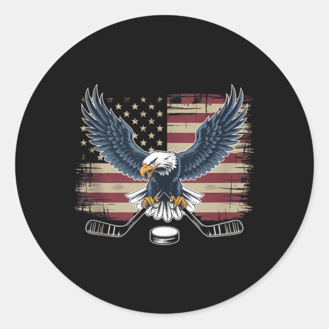 Sticker Rond Hockey Drapeau Américain (Devant)