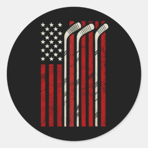 Sticker Rond Hockey Drapeau Américain Hockey Drapeau Us Joueur