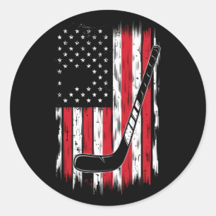 Sticker Rond Hockey Drapeau Américain Sports Rétro Vintage