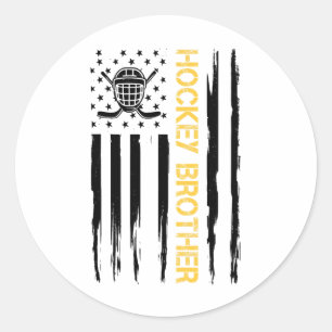 Sticker Rond Hockey Frère Joueur de Hockey Drapeau des États-Un