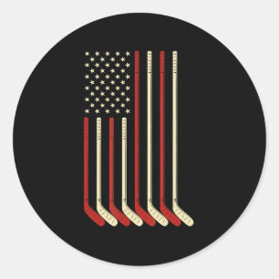 Sticker Rond Hockey Goalie Gift USA Flag Hockey Stick Ice Hocke