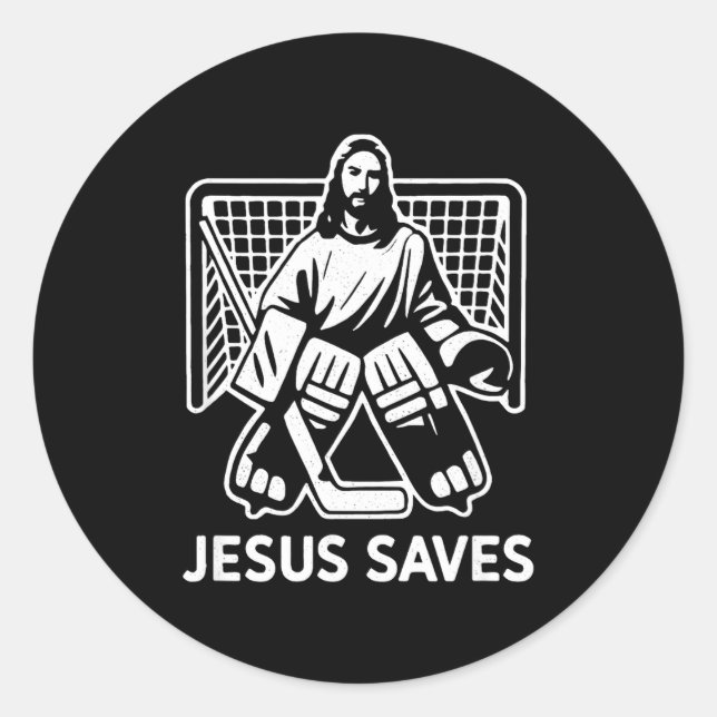 Sticker Rond Hockey Goalie Goalkeeper Jesus Saves Christian Hoc (Devant)