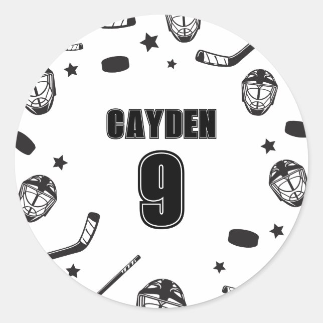 Sticker Rond Hockey noir et blanc anniversaire (Devant)