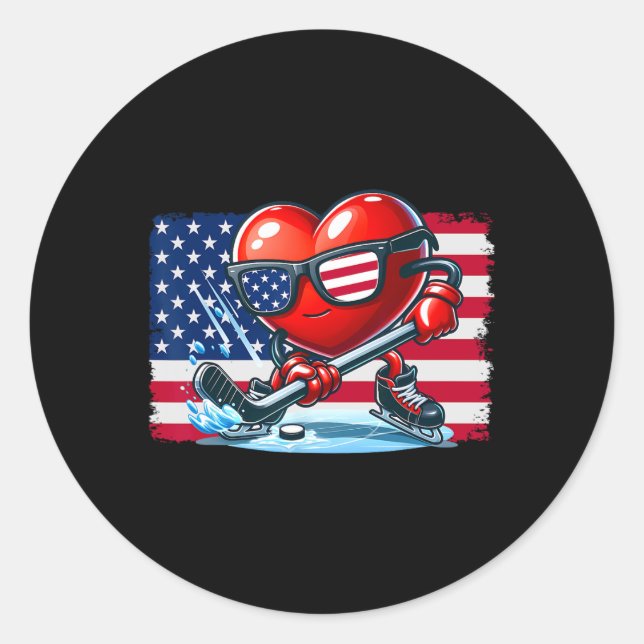 Sticker Rond Hockey Saint-Valentin Valentin Drapeau américain L (Devant)